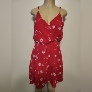 Lush Red Floral Spaghetti-Strap Mini Dress